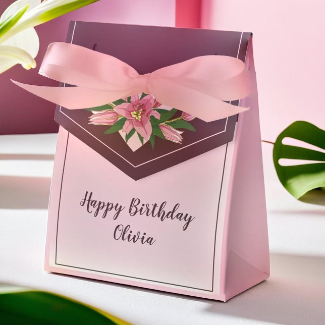 Pink Blooming Lily Thank you/ Happy Birthday Favor Boxes (Pink Blooming Lily Thank you/ Happy Birthday Favor Boxes)