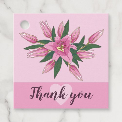 Pink Blooming Lily Thank you Welcome  Favor Tags