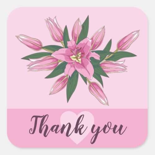 Pink Blooming Lily Thank you Welcome Square Sticker