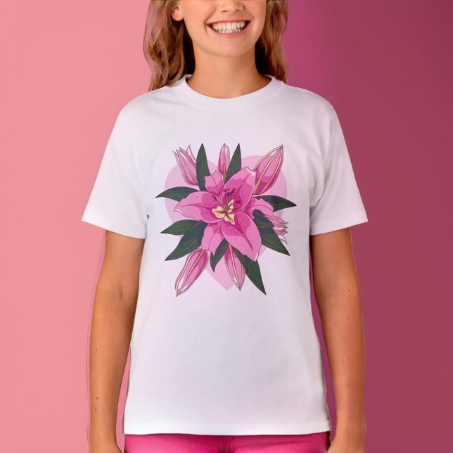 Pink Blooming Lush Lily with Soft Heart Classic T-Shirt (Pink Blooming Lush Lily with Soft Heart Classic T-Shirt)