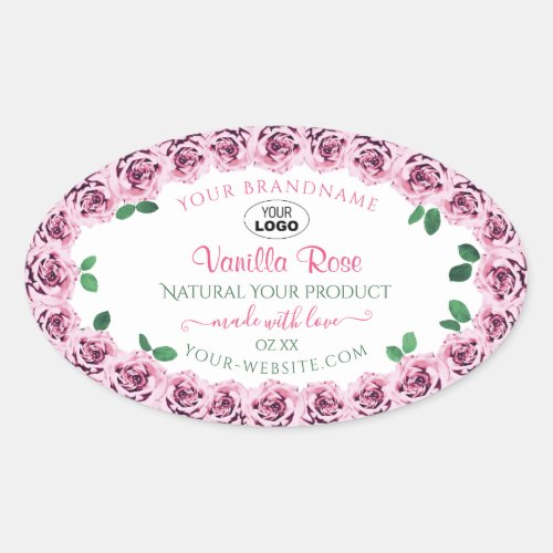 Pink Blooming Roses White Product Labels with Logo