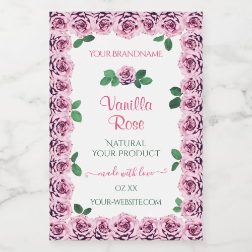 Pink Blooming Roses White Product Packaging Labels