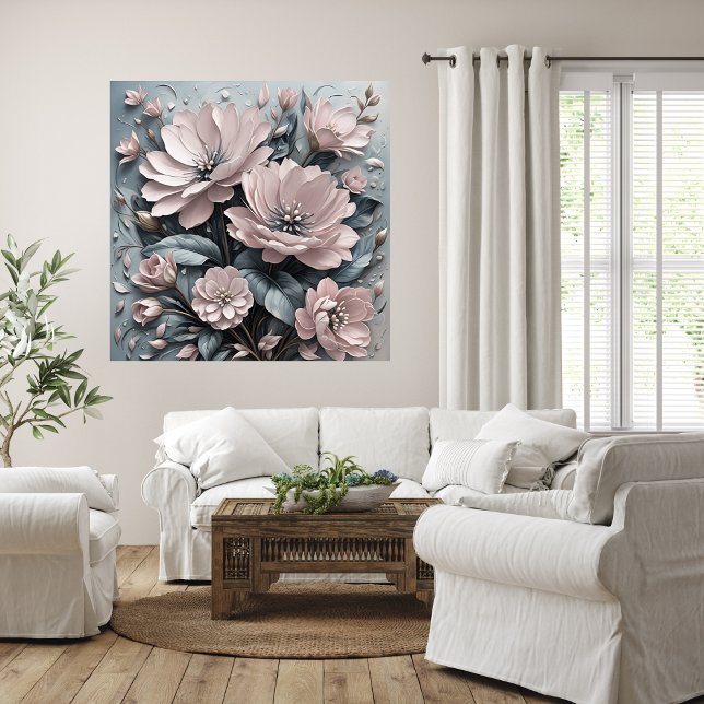 Pink Blooms Floral Art Poster (Pink Blooms Floral Art Poster Mockup 1)