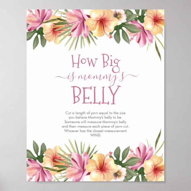 Pink Blooms Floral How Big is Mommy's Belly Game Poster (Front)