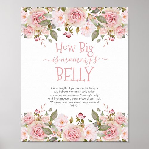 Pink Blooms Floral How Big is Mommys Belly Game Poster