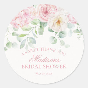 Pink Blooms Floral Hydrangea Bridal Shower Circle Classic Round Sticker