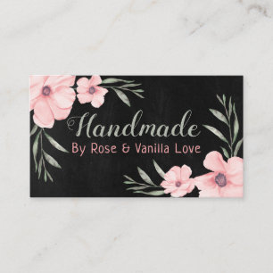 Pink Blooms On Black Handmade Products Business Card