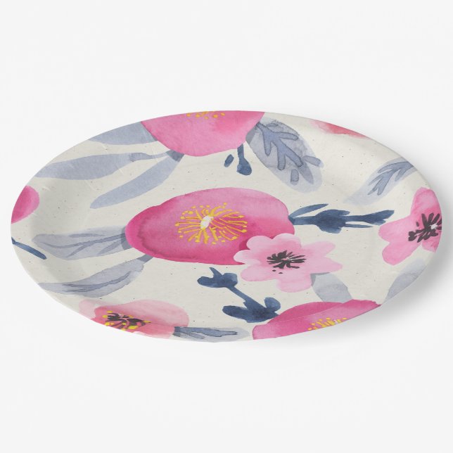 Pink Blooms Paper Plates (Angled)