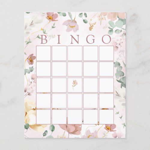 Pink Blooms Shower Bingo Game Card