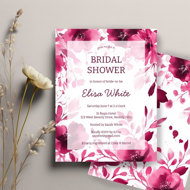 Pink Blooms Watercolor Bridal Shower CUSTOM  Invitation (Pink Blooms Watercolor Bridal Shower CUSTOM Invitation
)