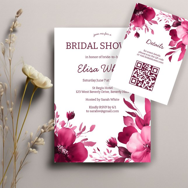 Pink Blooms Watercolor Bridal Shower CUSTOM QR Enclosure Card (Pink Blooms Watercolor Bridal Shower CUSTOM QR Enclosure Card
)