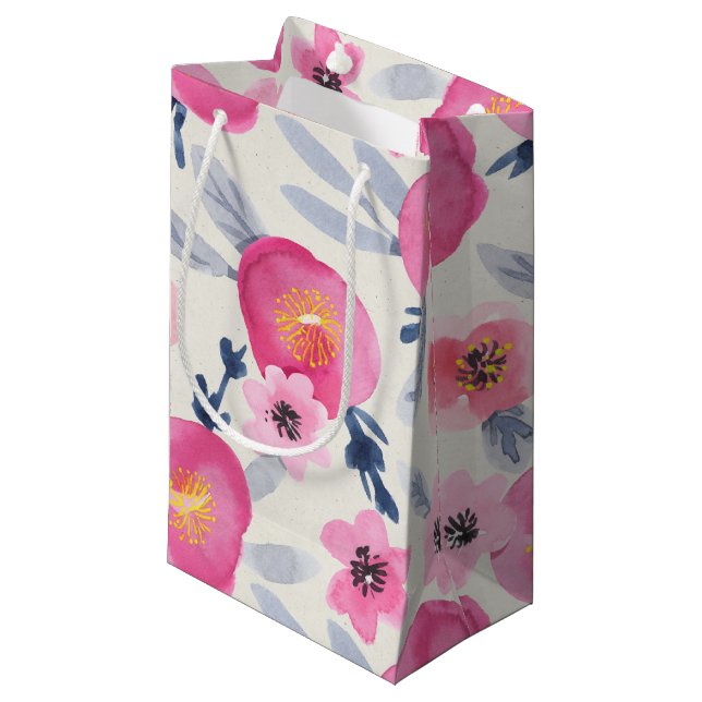 Pink Blooms Watercolor Florals Gift Bag (Front Angled)
