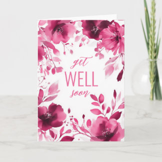 Pink Blooms Watercolor GET WELL SOON CUSTOM Card