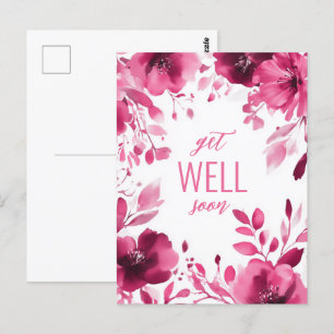 Pink Blooms Watercolor GET WELL SOON CUSTOM  Postcard