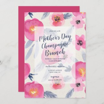 Pink Blooms Watercolor Mother's Champagne Brunch Invitation by mistyqe at Zazzle