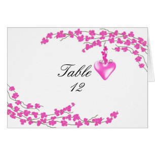Pink Blossom and Heart Table Seating Number Cards
