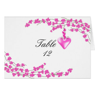 Pink Blossom and Heart Table Seating Number Cards