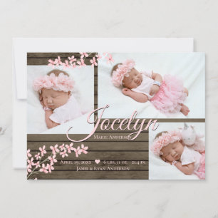 Pink Blossom Barn Wood Photo Invitation