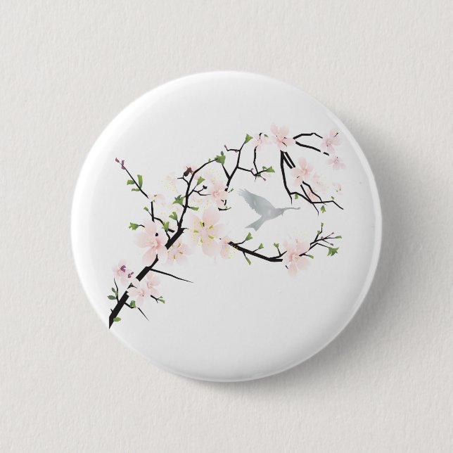 Pink Blossom Bird Pinback Button (Front)