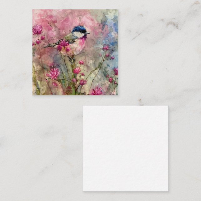 Pink Blossom Bird Watercolor Note Card (Front/Back)