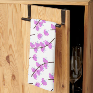 Pink blossom branch watercolor kitchen towel