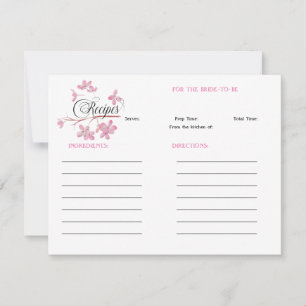 Pink Blossom Bridal Shower Recipe Note Card