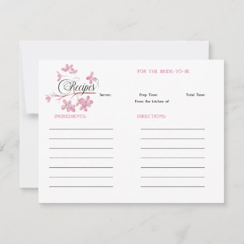 Pink Blossom Bridal Shower Recipe Note Card