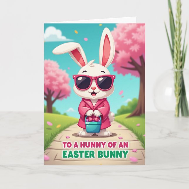 Pink Blossom Bunny Celebration Card (Front)