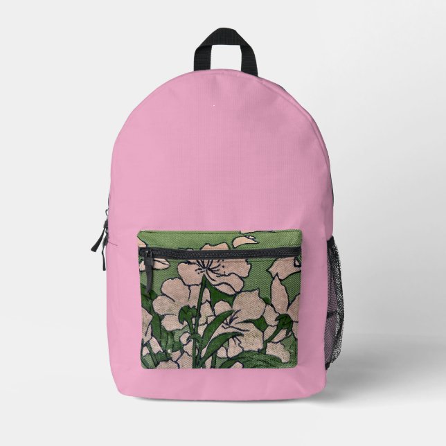 Pink Blossom Cascade   Printed Backpack (Front)