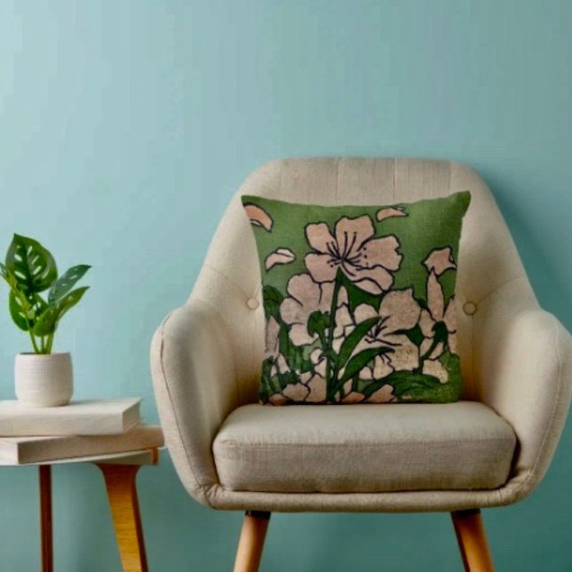 Pink Blossom Cascade Throw Pillow (Creator Uploaded)