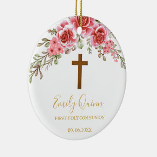 Pink Blossom Communion Chalice  Keepsake Ornament" Ceramic Ornament