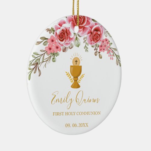 Pink Blossom Communion Chalice  Keepsake Ornament Ceramic Ornament