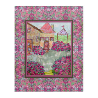 Pink Blossom Cottage Garden Landscape Acrylic Print