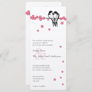 Pink Blossom Enchanted Forest Chickadee Wedding Invitation