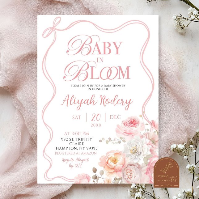 Pink Blossom Floral Baby in Bloom Baby Shower Invitation (Creator Uploaded)