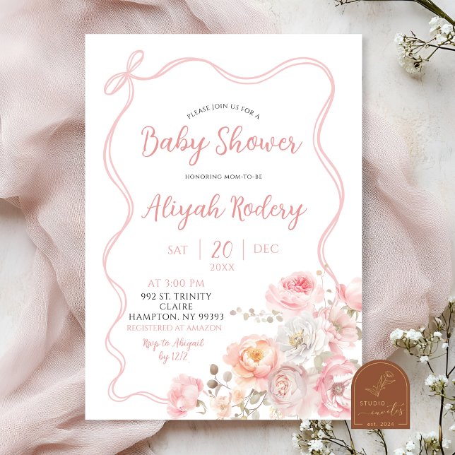 Pink Blossom Floral Baby Shower Invitation (Creator Uploaded)