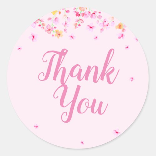 Pink Blossom Floral Bridal Shower Favor Thank You Classic Round Sticker