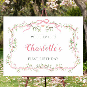 Pink Blossom Floral Frame 1st Birthday Welcome Foam Board