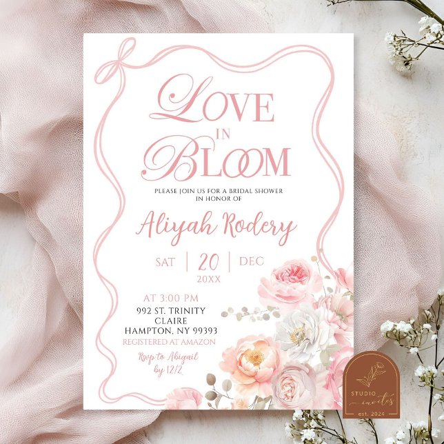 Pink Blossom Floral Love in Bloom Bridal Shower Invitation (Creator Uploaded)