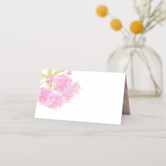 Pink blossom floral tent place cards (Back)
