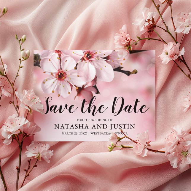 Pink Blossom Floral Wedding Save the Date Postcard (Creator Uploaded)