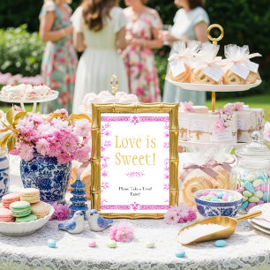 Pink blossom florals "Love is Sweet" Sign Invitation