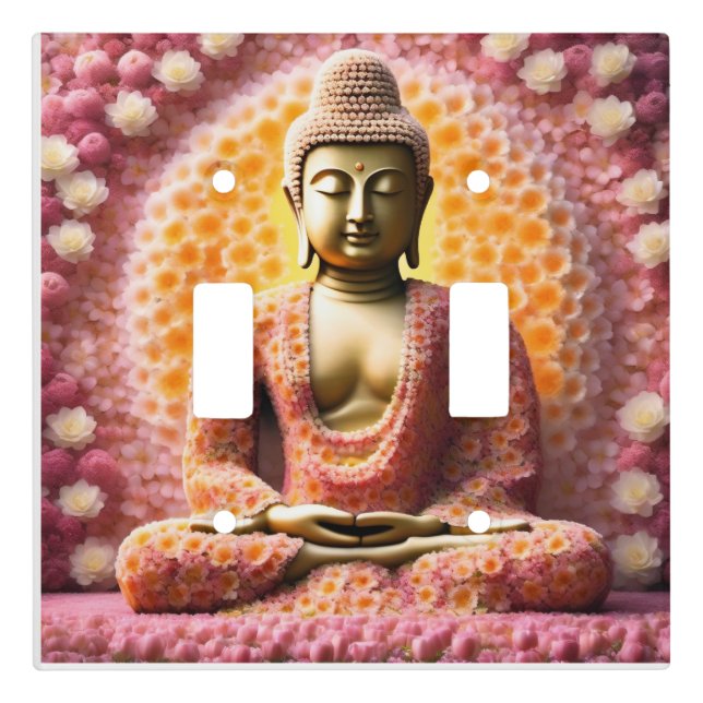Pink Blossom Flower Buddha Meditating Light Switch Cover (Front)