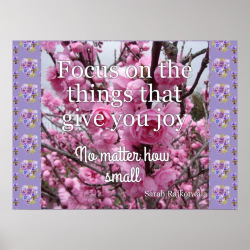 Pink Blossom Flowers Joy Quote floral Poster
