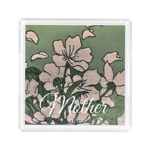 Pink Blossom Green Acrylic Tray