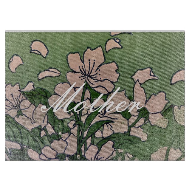 Pink Blossom Green Cutting Board (Front)