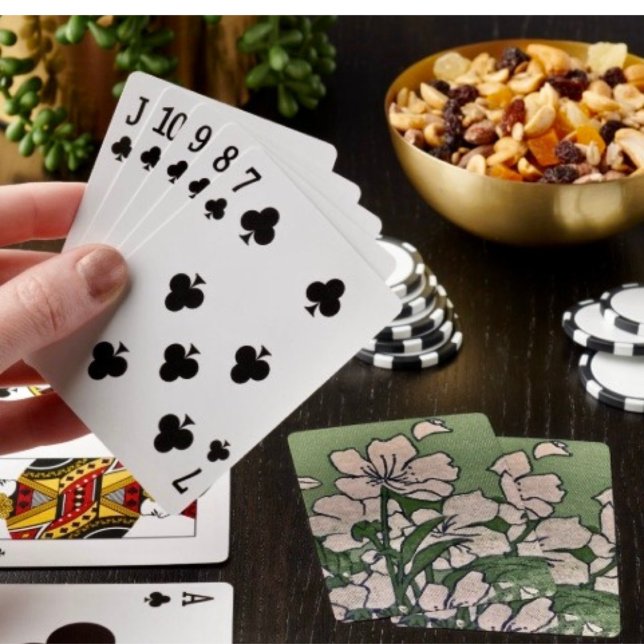 Pink Blossom Green Poker Cards (Poker cards easy to shuffle, smooth card stock. Dimensions: 2.5" x 3.5”. 
)