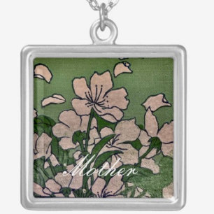 Pink Blossom Green  Silver Plated Necklace