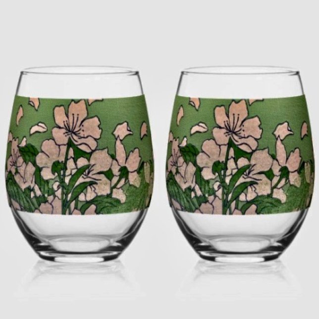 Pink Blossom Green  Stemless Wine Glass (Creator Uploaded)