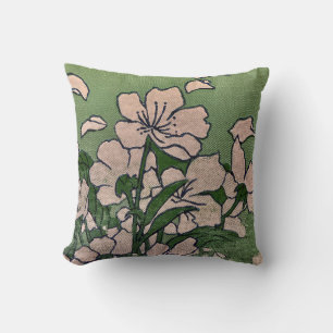 Pink Blossom Green Throw Pillow